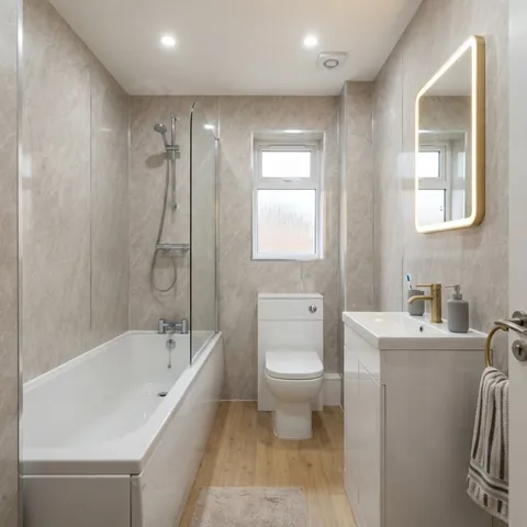 Gold & Greige finish — Thistle Property Care bathroom installation Glasgow
